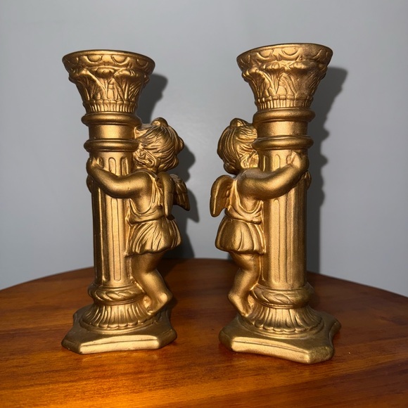 Vintage Gold Cherub Candle Holders - Picture 2 of 2